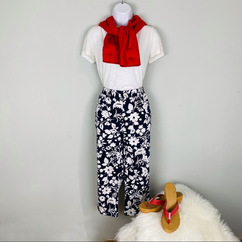 Ralph Lauren Chaps High Waist Pants Black/White Floral Capris Size 6